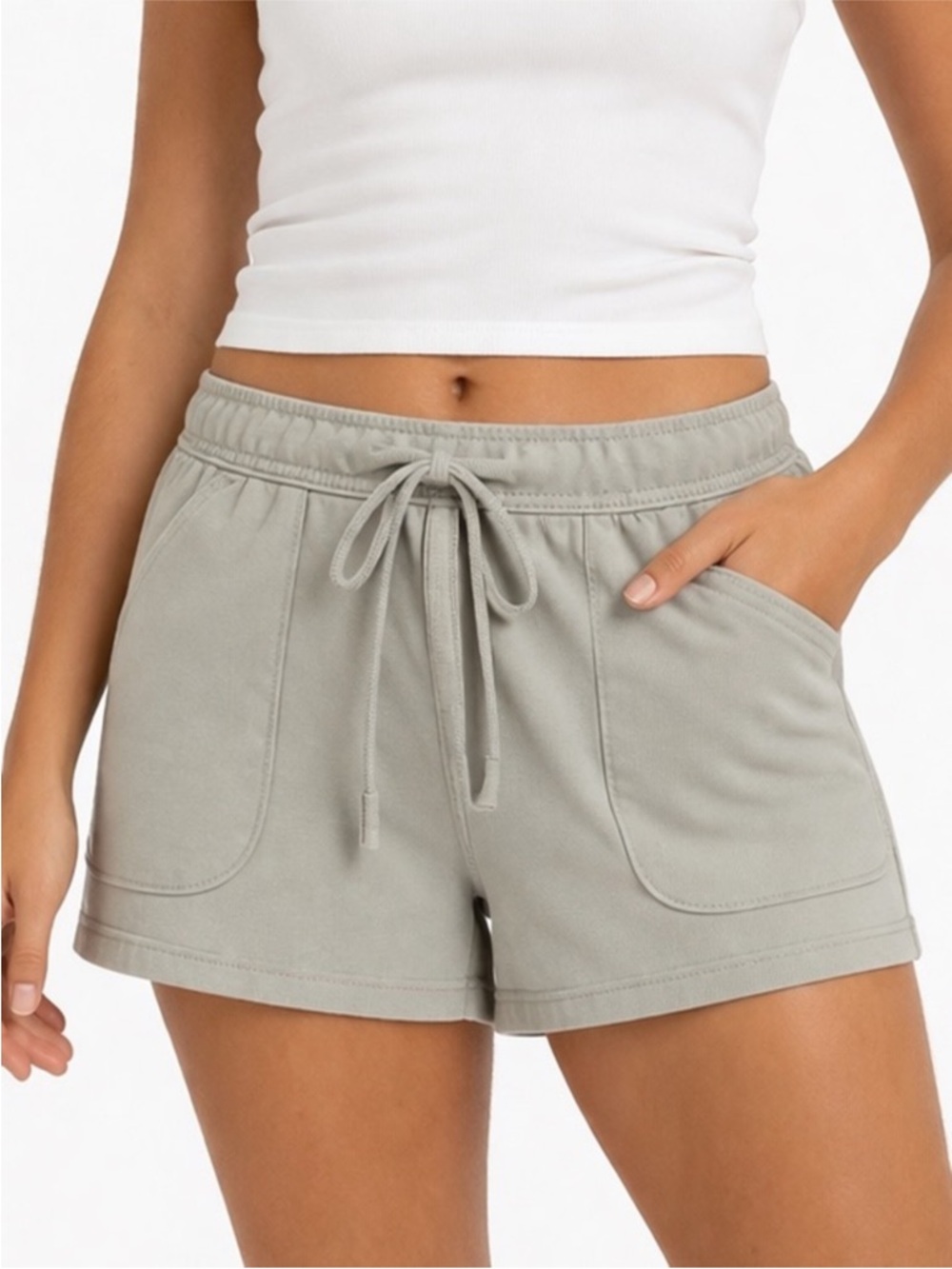 Columbia Slack Water French Terry Shorts Womens Large Light Gray Drawstring